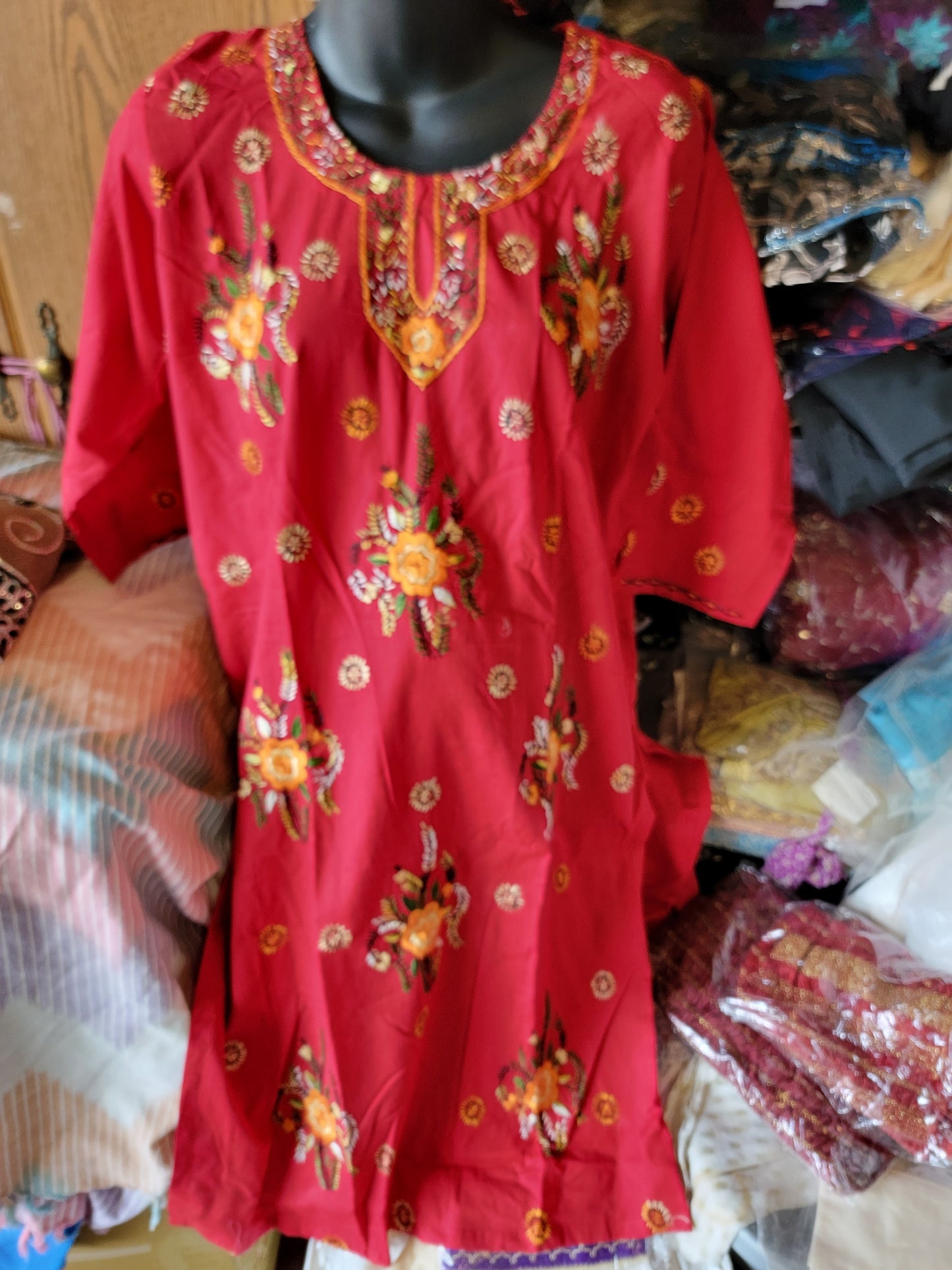 Red Hand Embroidered  Cotton Salwar kameez Dress Chest Size 44 Indian Wedding Party wear