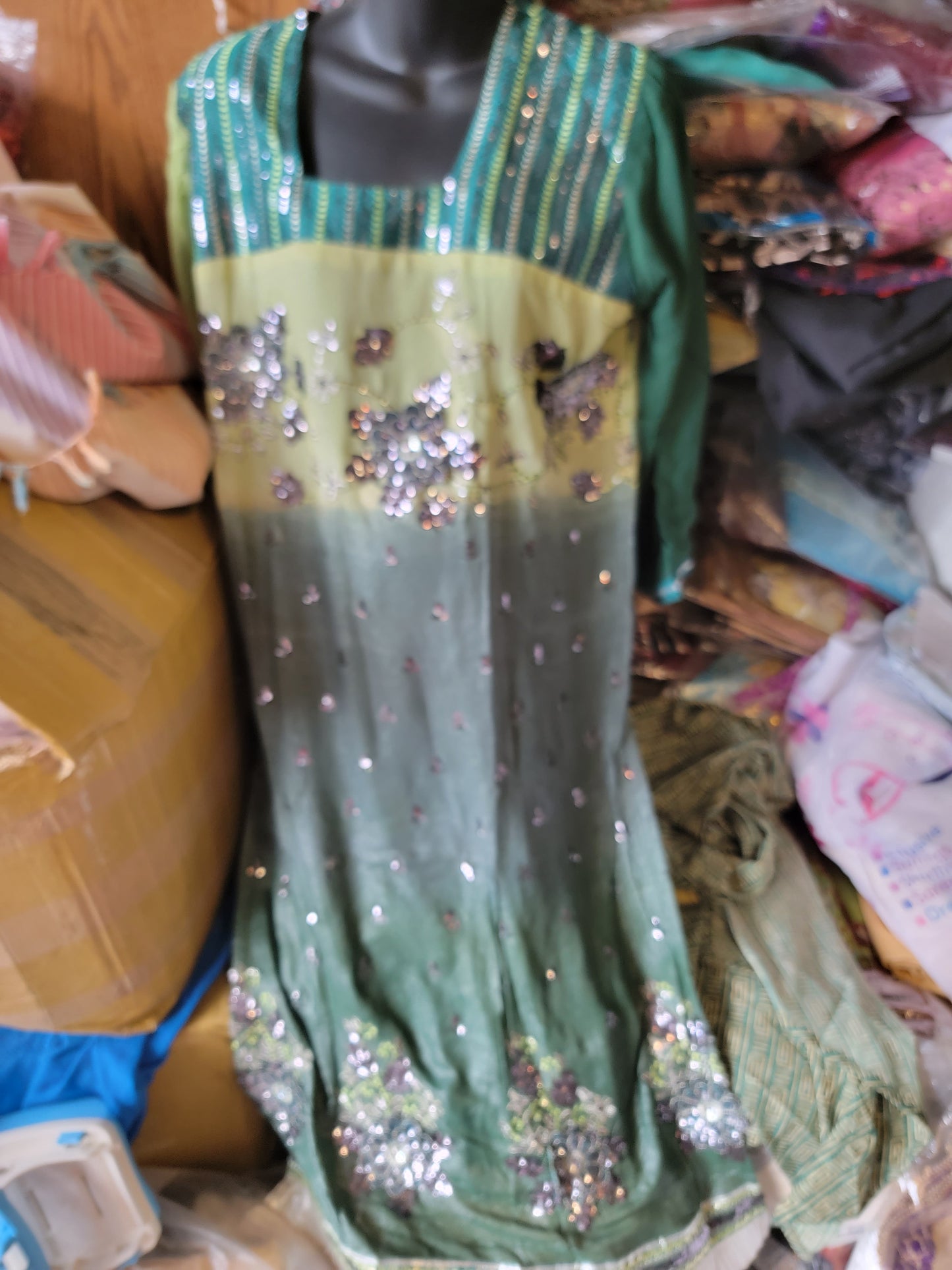 Green Shimmer Dress Salwar kameez Dress Plus Chest Size 48
