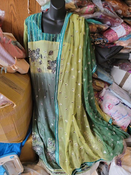 Green Shimmer Dress Salwar kameez Dress Plus Chest Size 48