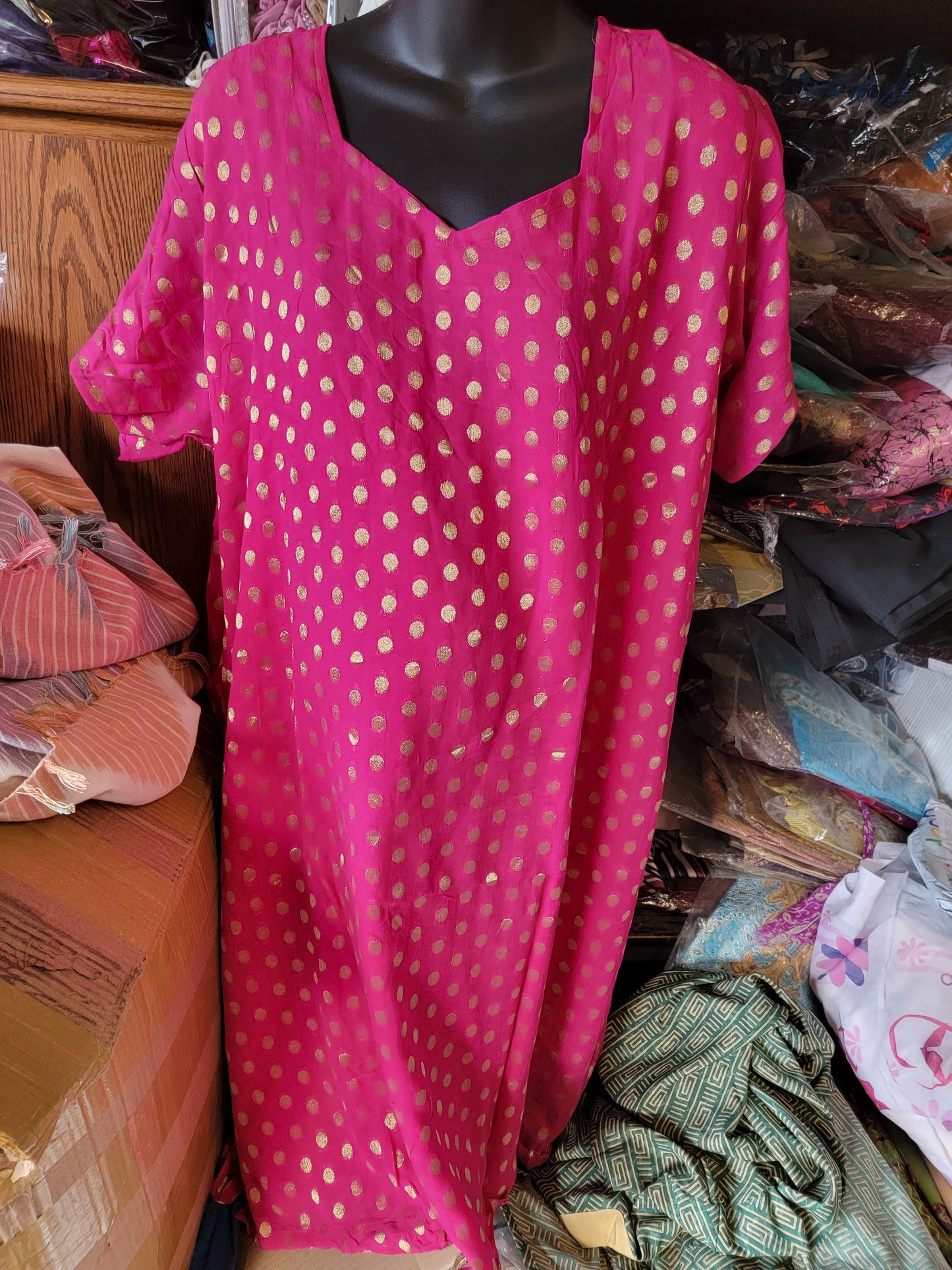 Hot Pink Polka Dot  Dress Salwar kameez Dress Plus Chest Size 48