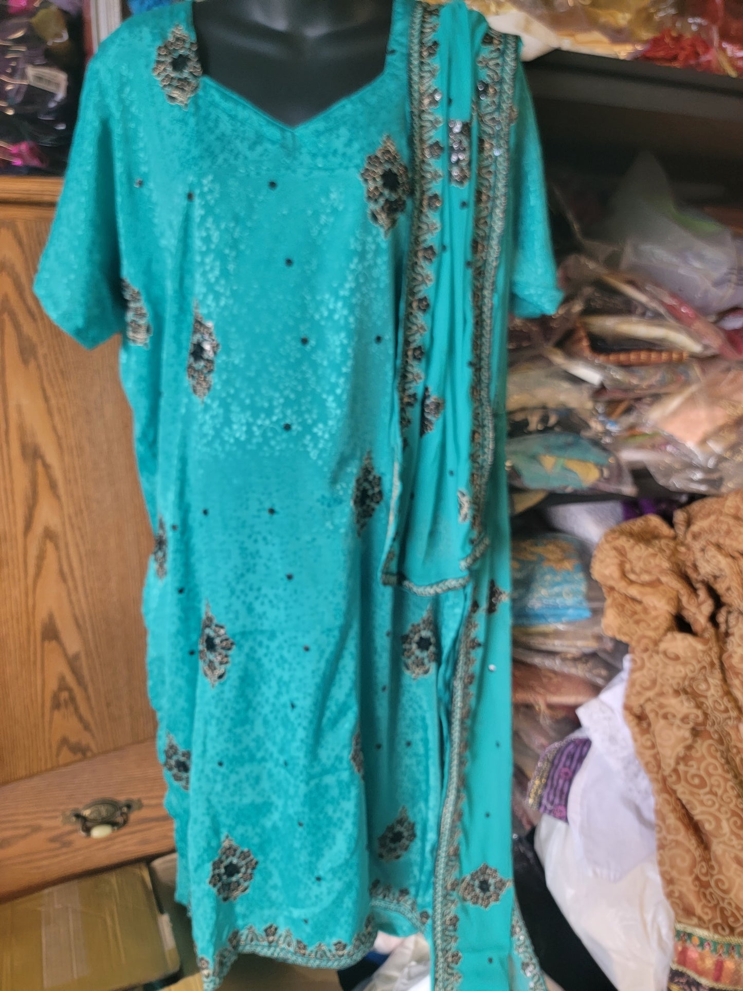 Blue Crepe Beaded Dress Salwar kameez Dress Plus Chest Size 52