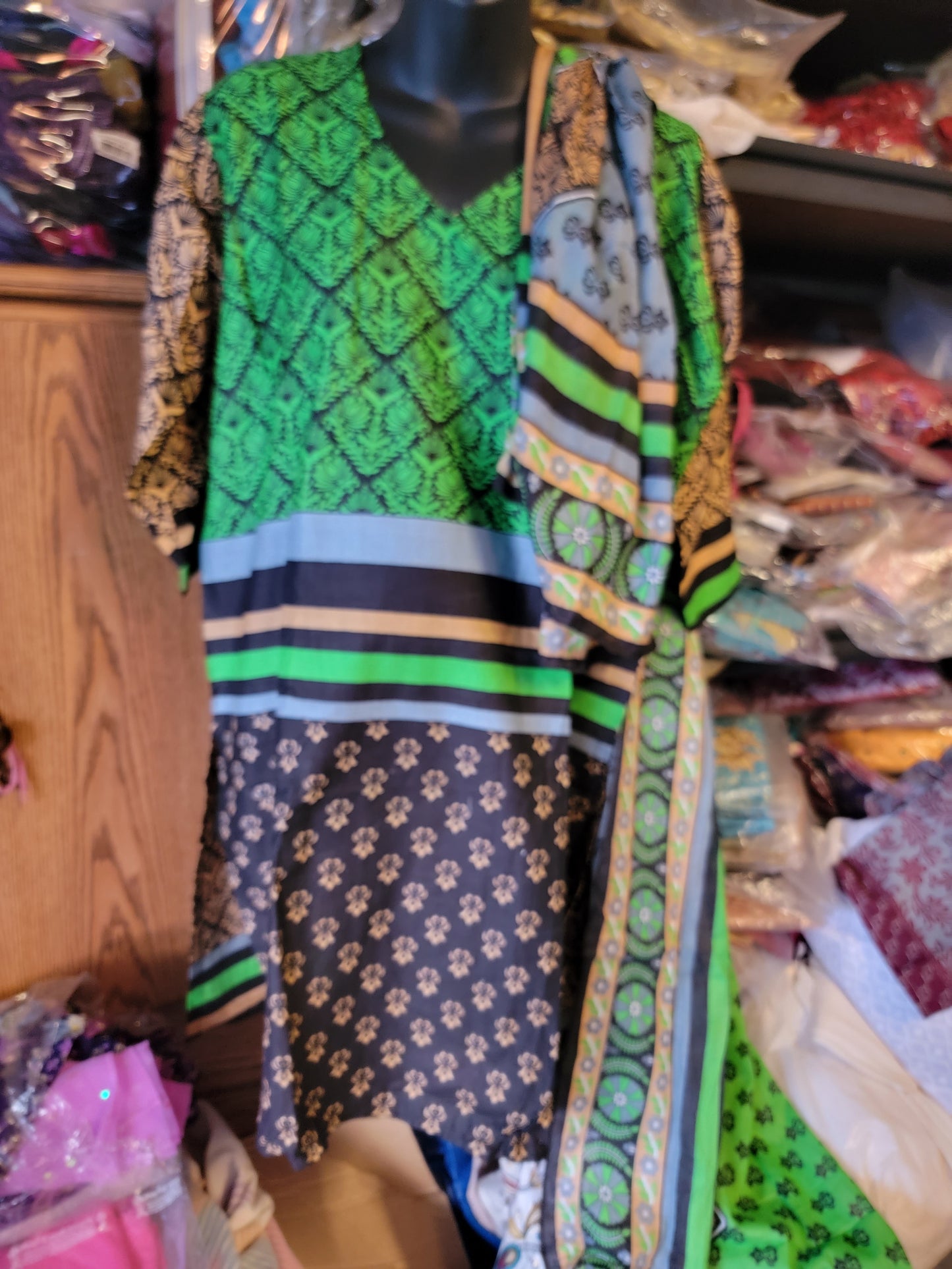 Green Cotton Salwar kameez Dress plus  Chest Size 48