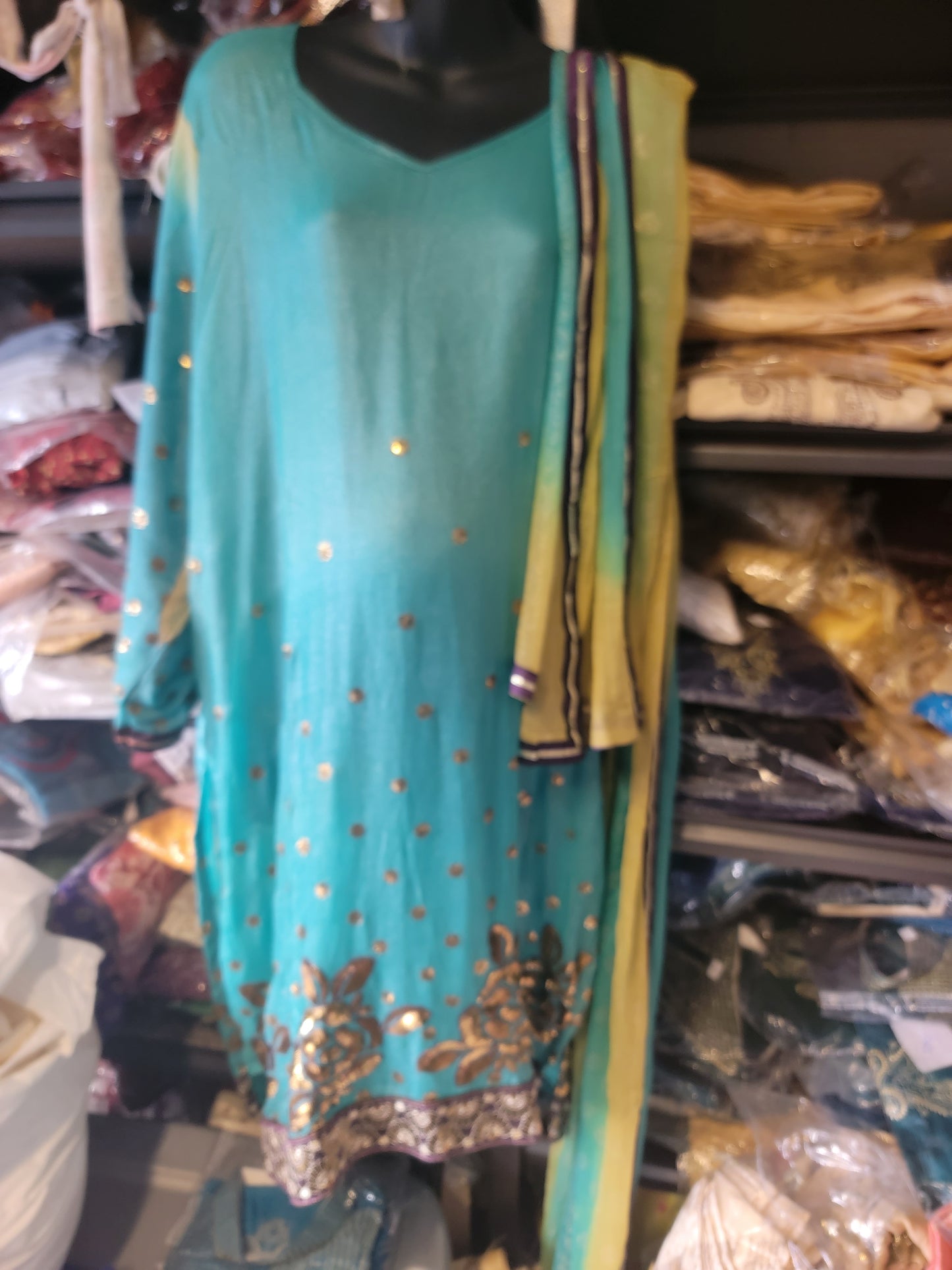 Blue Shinny Crepe Dress Salwar kameez Dress Plus Chest Size 54
