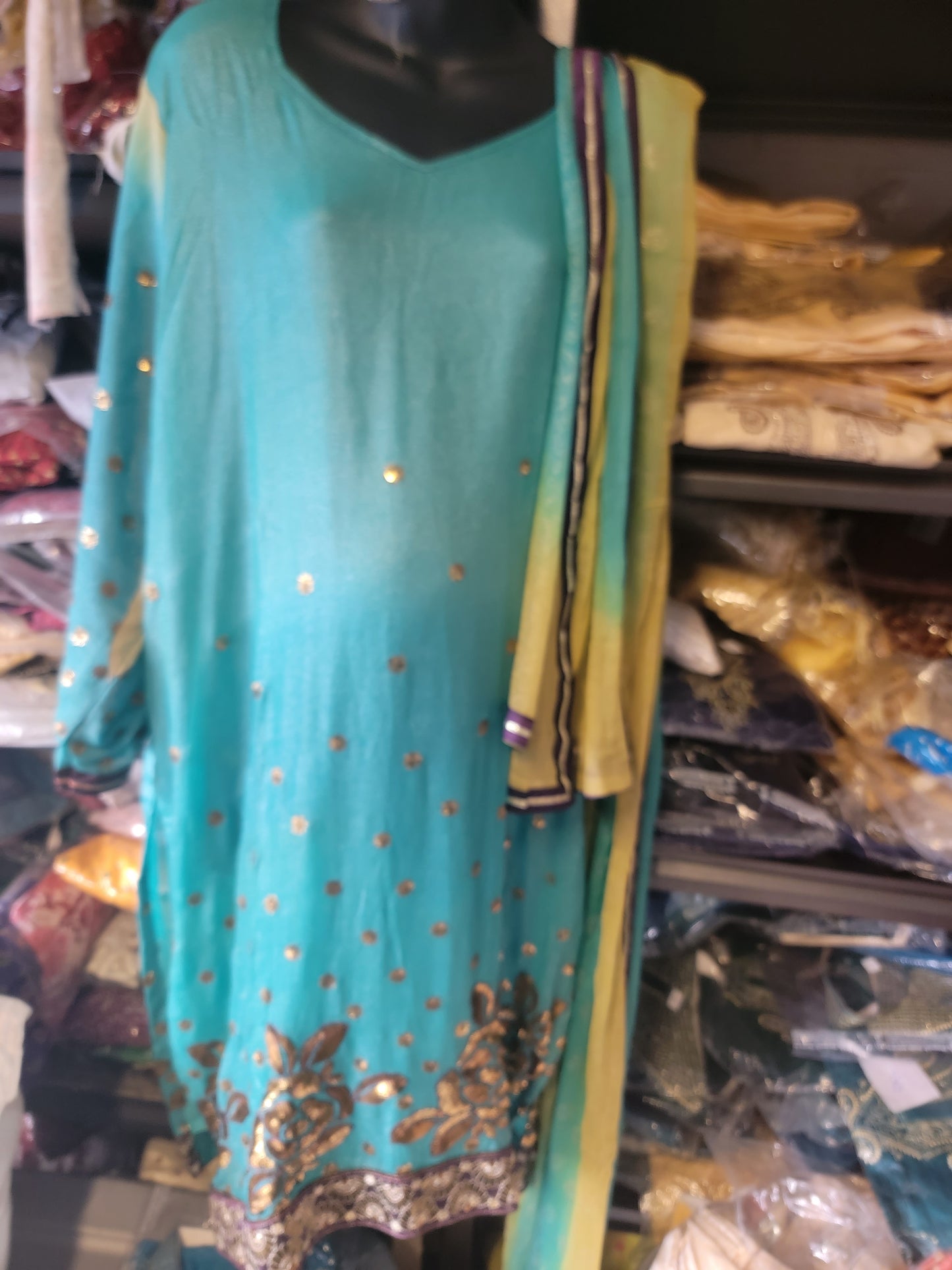 Blue Shinny Crepe Dress Salwar kameez Dress Plus Chest Size 54