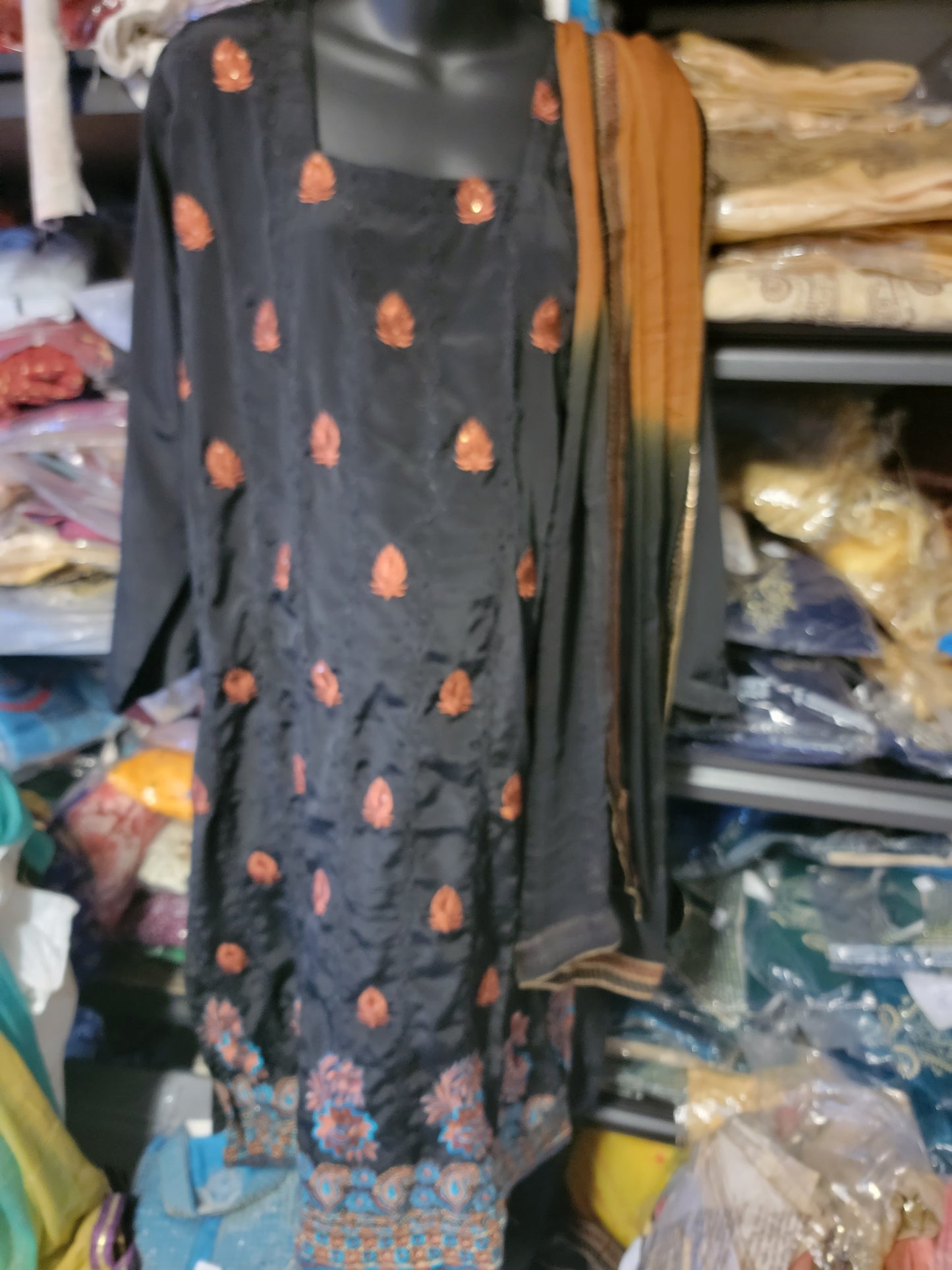Black Embroidered Crepe  Dress Salwar kameez Dress Plus Chest Size 48
