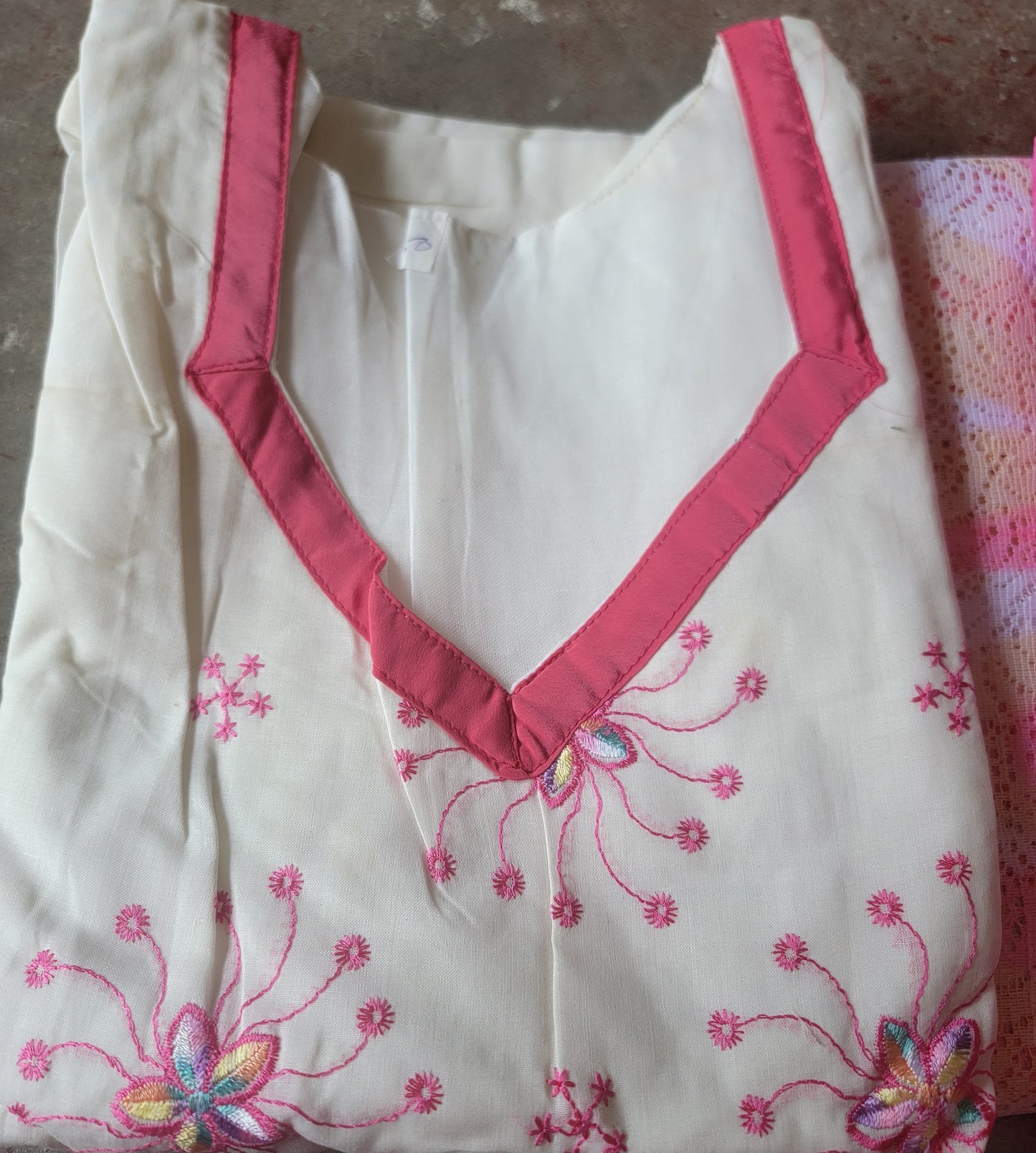 White Cotton Embroidered  Salwar kameez  plus Chest Size 50