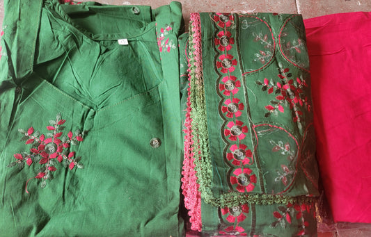 Green Cotton Embroidered  Salwar kameez  plus Chest Size 56