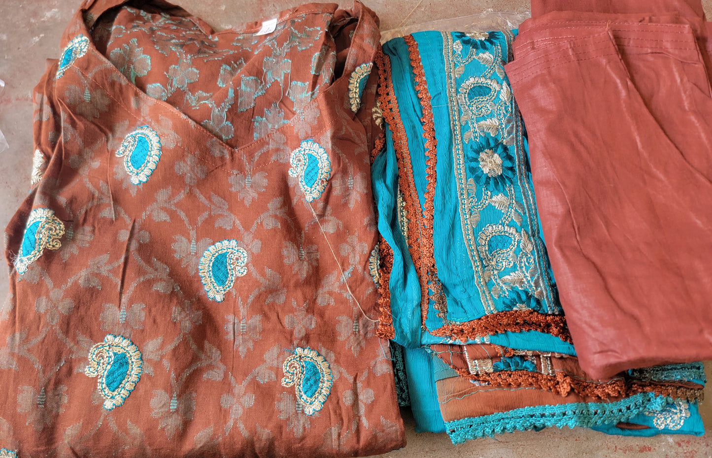 Brown Cotton Embroidered  Salwar kameez  plus Chest Size 56