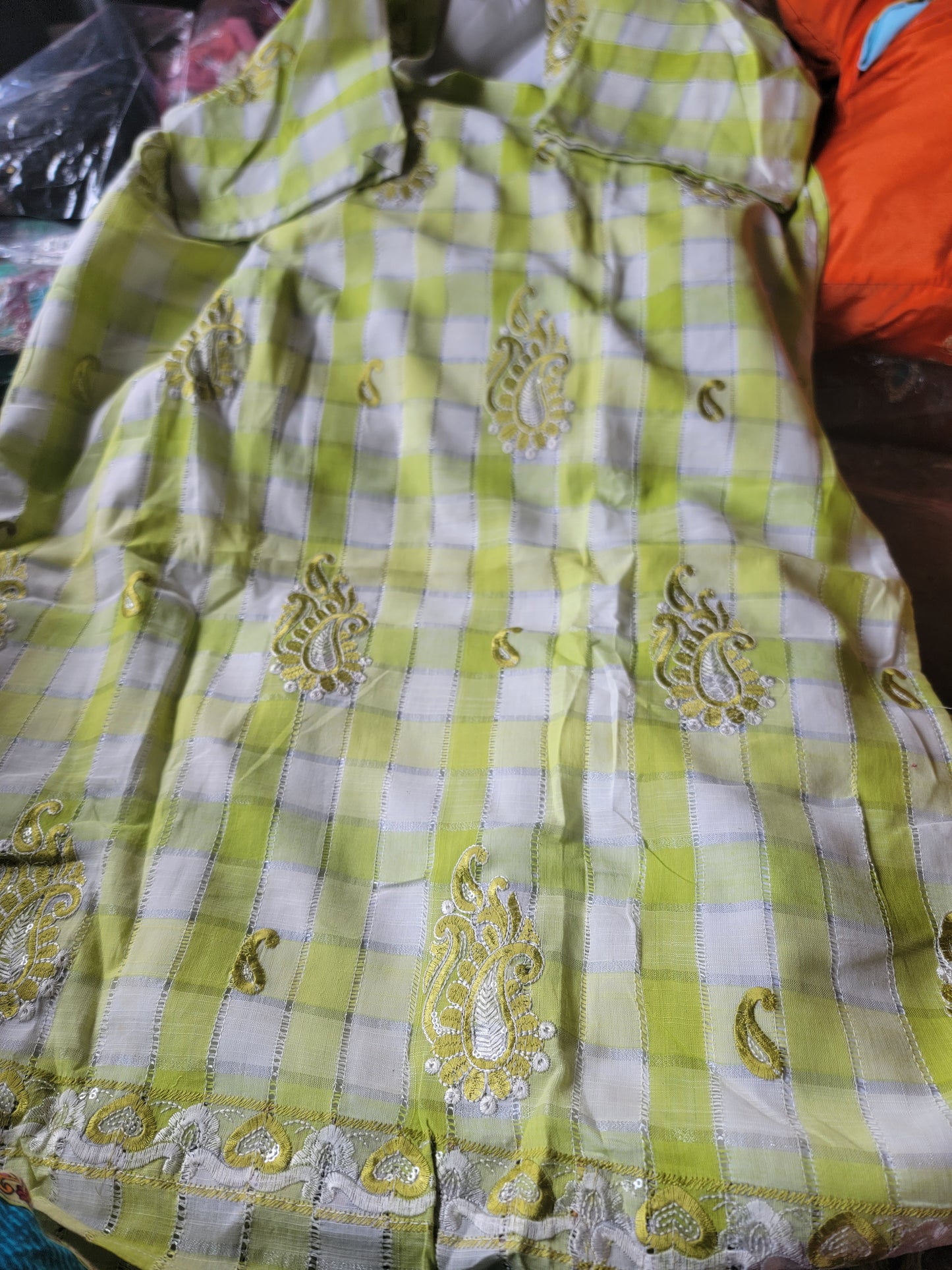 Green Embroidered Cotton Salwar kameez  plus Chest Size 48