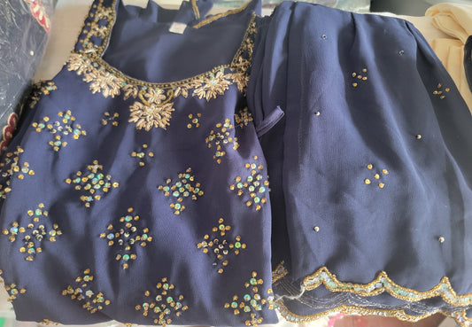 Blue Kurta Long Top With Free Matching Dupatta Shawl and pants size 36