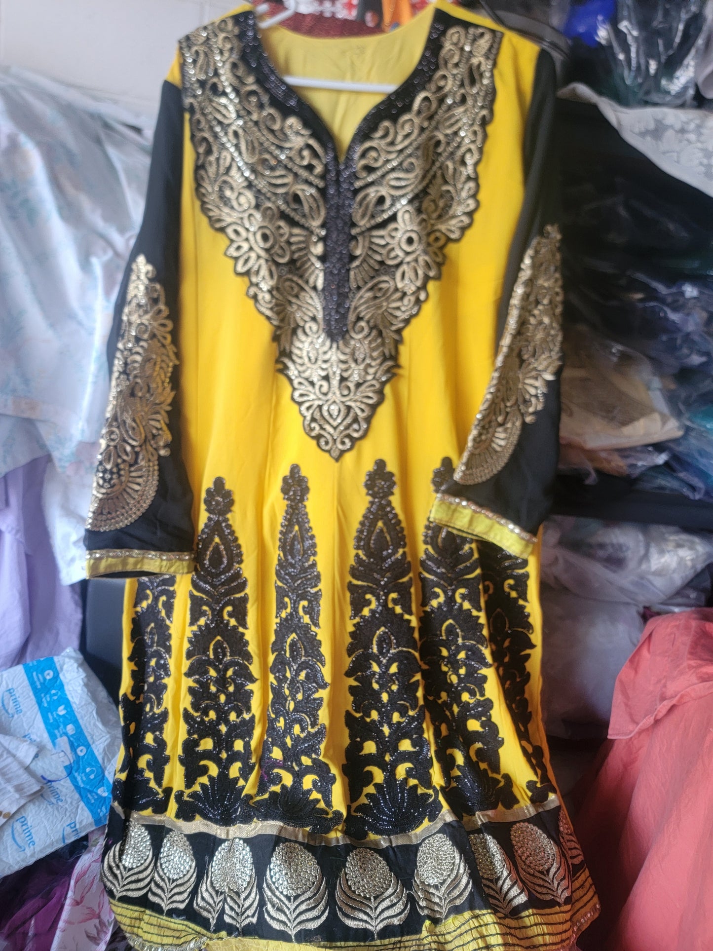 yellow Embroidered Salwar kameez Dress Anarkali  Chest size 50