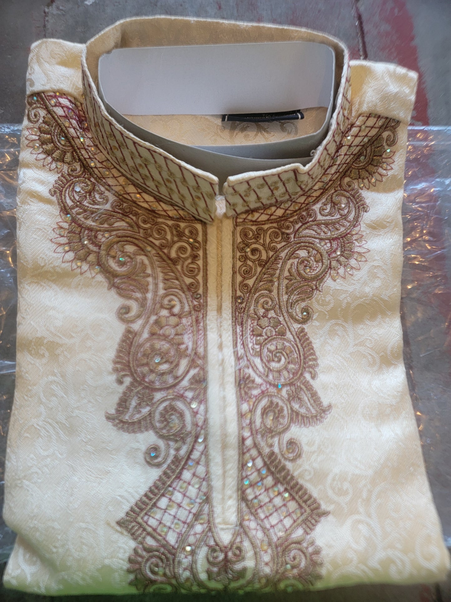 Gold  Silk Boys Kurta salwar kameez sherwani 2 pc  Free shawl age 1 To 10
