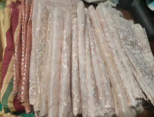 Set 10 Beaded Embroidered Lace Trim Art Craft Stitching fabric Doll Clothes Ornament Projects