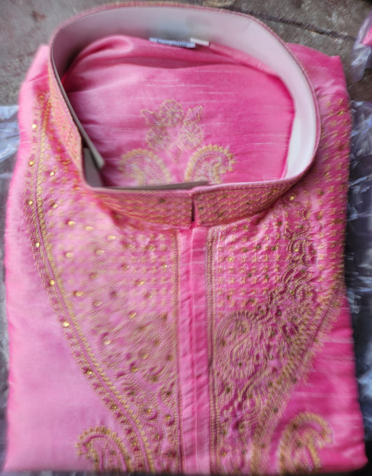 Pink  Men Embroidered Kurta Pajama Shawl Big  Plus size
