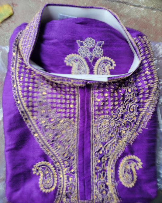 Purple  Men Embroidered Kurta Pajama Shawl Big  Plus size
