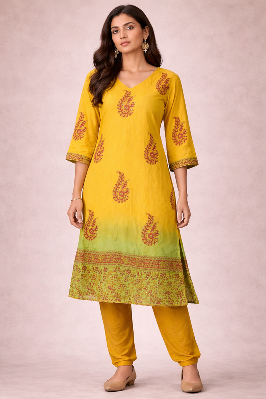 Yellow long kurta top chest size 44 large free dupatta