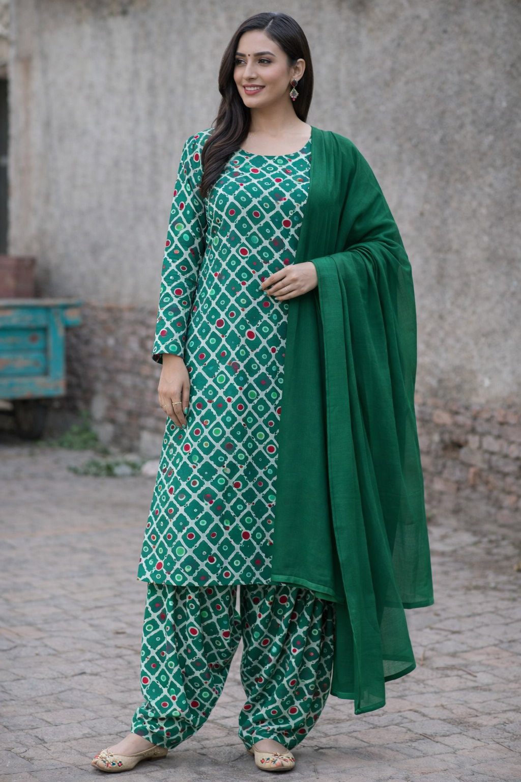 Green cotton  salwar kameez Dupatta chest size 50