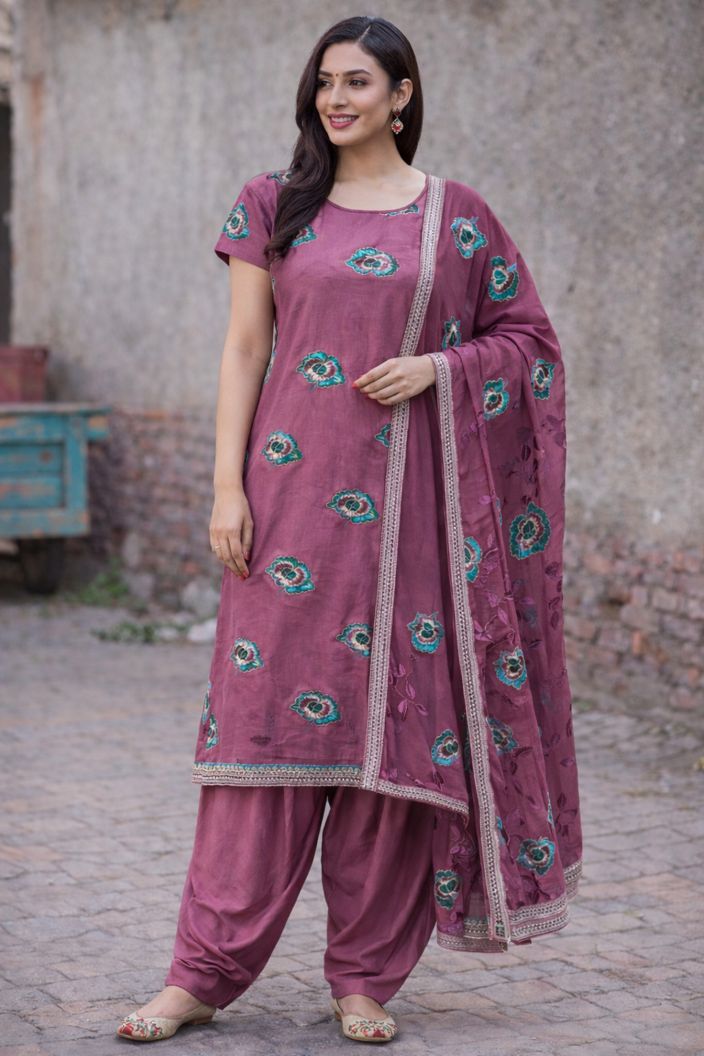 Dusty pink  cotton embroidered   salwar kameez   Dupatta chest size 50