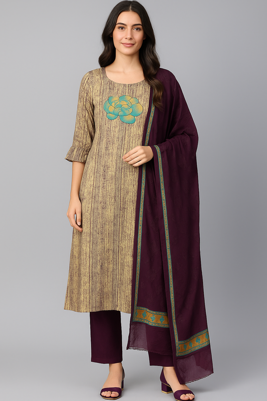 Printed  salwar kameez Dupatta set plus chest size 52