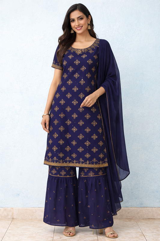 Blue Beaded short Salwar kameez chest size Xsmall 36