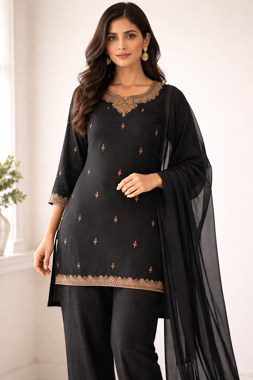 Black Salwar kameez dress size XSmall  36 long sleeves