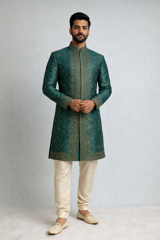 Green Men Sherwani Set Indian wedding party wear plus Size 3XL