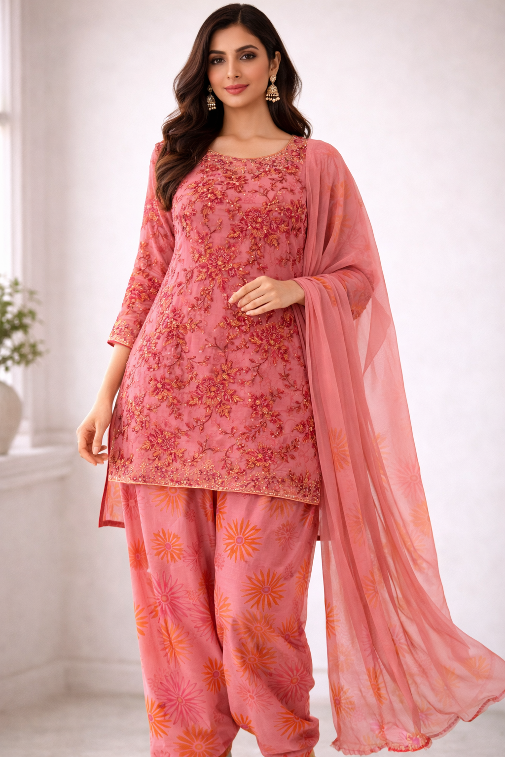 Pink Embroidered  Salwar kameez dress chest size 38 Small