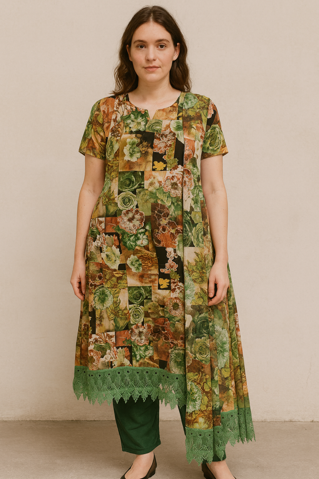 Green salwar kameez Dupatta set plus  Big size 60