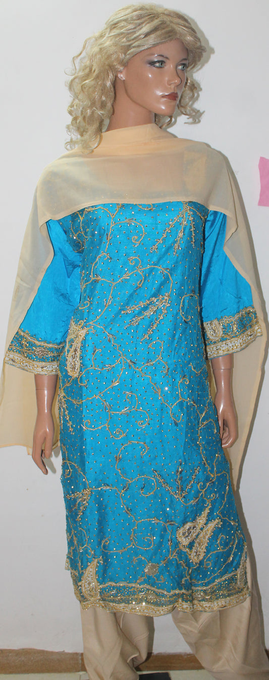 Blue Silk Salwar kameez Dress Plus Chest Size 48