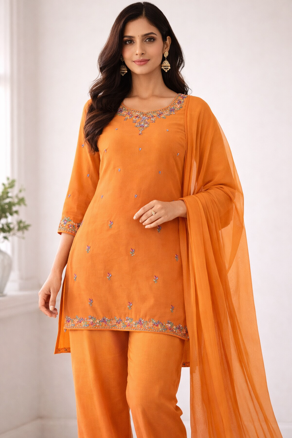 Orange Salwar kameez embroidered chest size 36