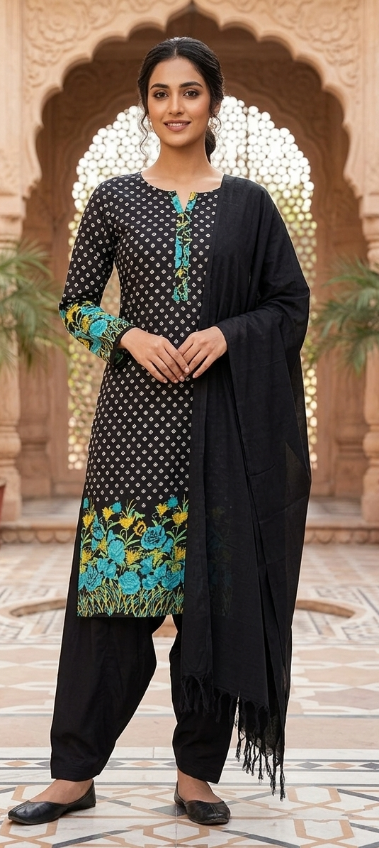 Black Floral  Cotton Salwar kameez Chest size 38 small