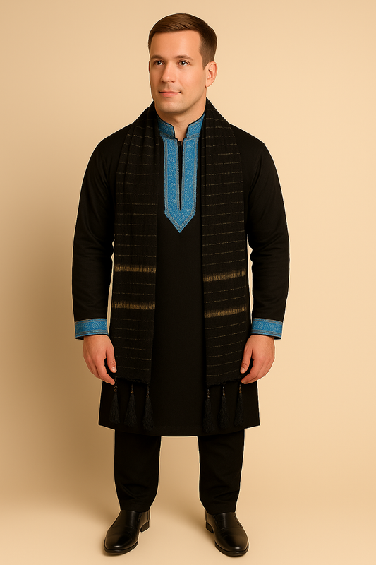 Black  Men’s Dupatta | Traditional Sherwani Stole for Weddings & Festive Wear