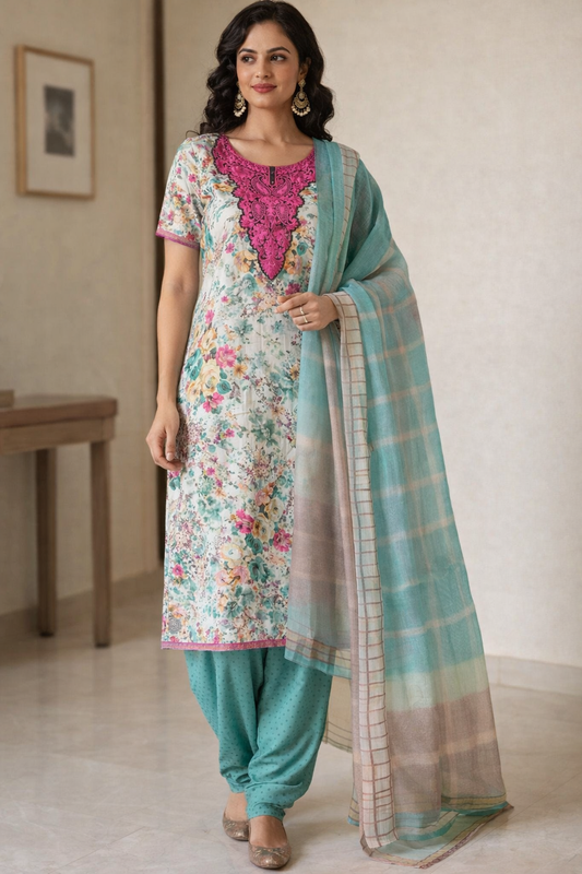 Blue Embroidered Plus size 56 Salwar Kameez dress Short sleeves