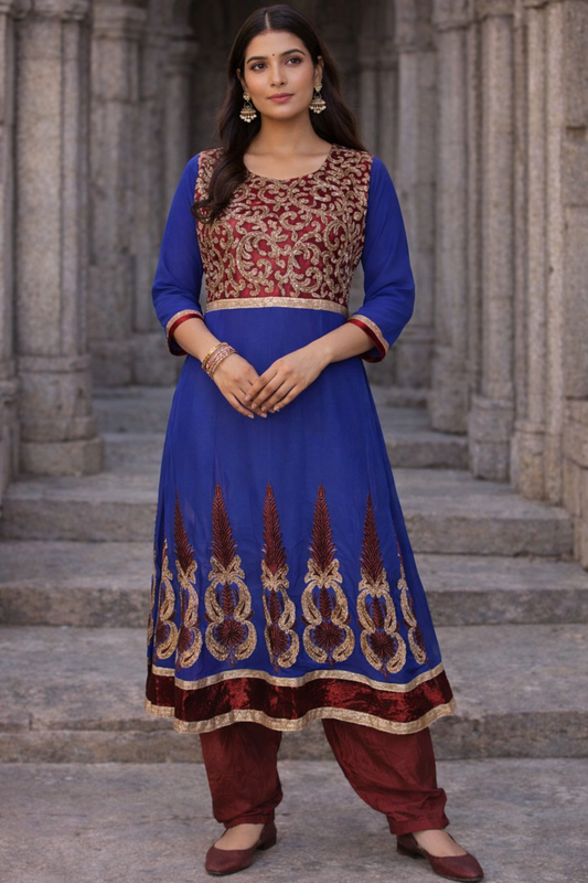 Blue Beaded Salwar kameez Dress Chest size 40 Medium Wedding party wear