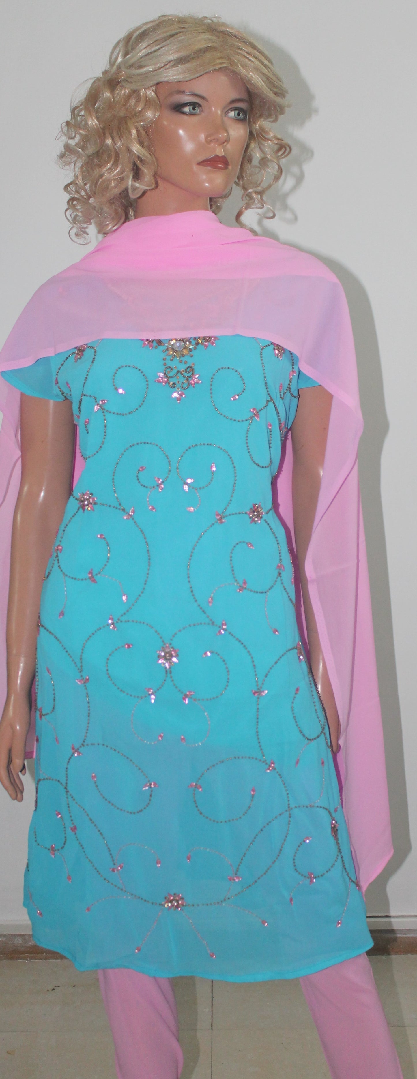 Blue Beaded  Anarkali  Salwar kameez Dress  Chest size 40