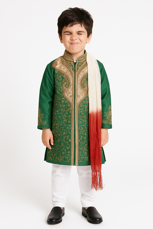 Green India Boys sherwani Beaded Indian Wedding party wear