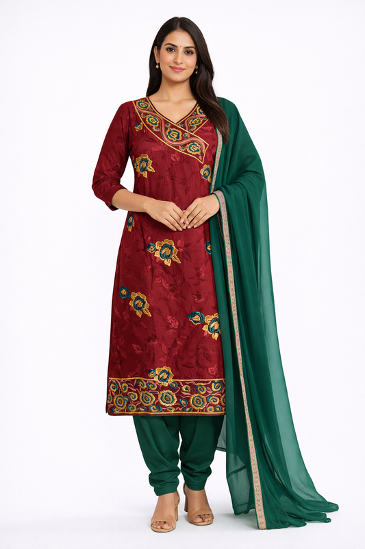 Burgundy Plus Size Embroidered Salwar Kameez Set Chest size 50