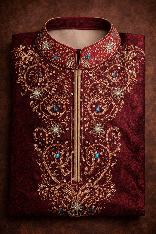 Burgundy Boys Kurta Pajama set Age 12