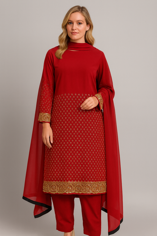 Red  salwar kameez Dupatta set plus chest size 52