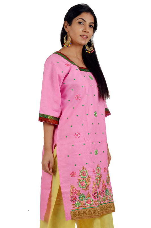 Pink Cotton Embroidered Salwar kameez dress Size 40 Medium