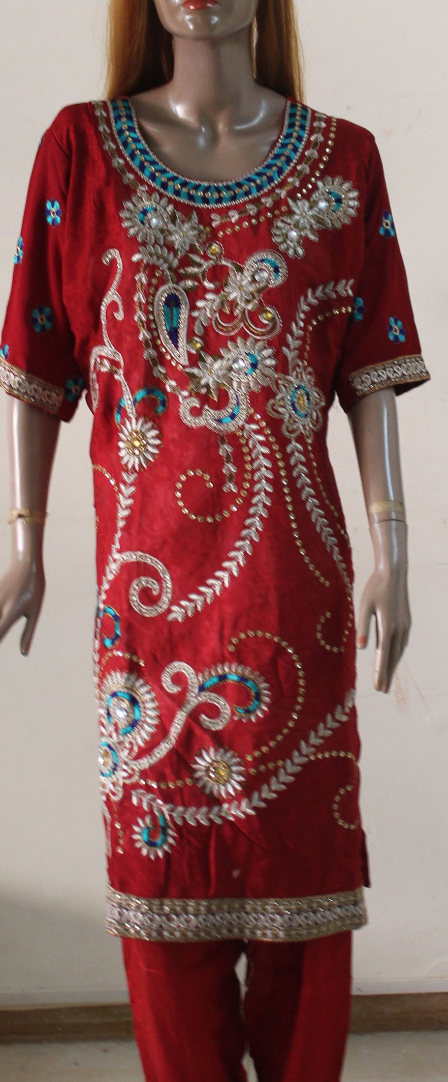 Red Hand Beaded Crepe  Salwar kameez Dress Plus Chest Size 52 Indian Wedding Party wear