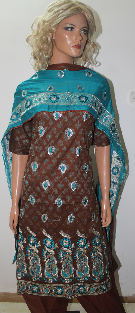 Brown Cotton Embroidered  Salwar kameez  plus Chest Size 56