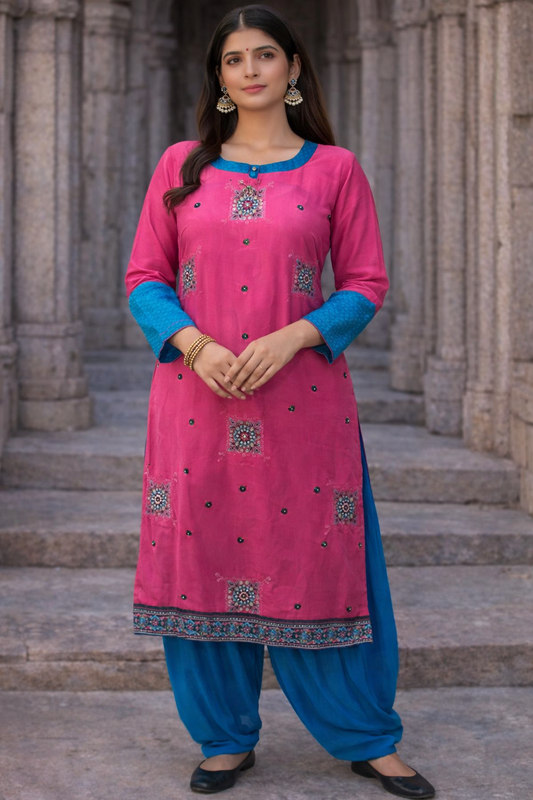 Blue plus size 52 Salwar kameez dress long sleeves