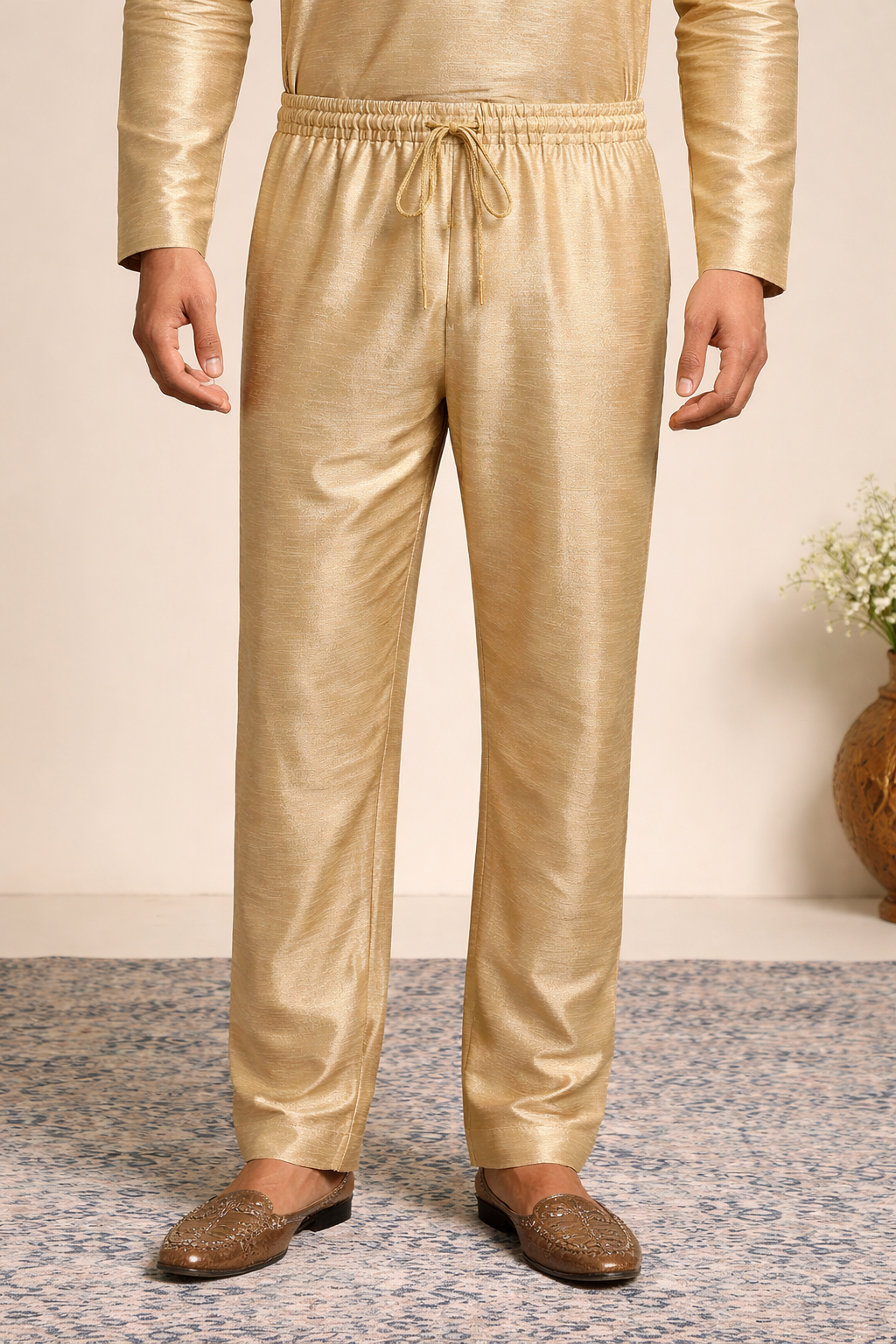 Men’s Golden beige Pajama with Drawstring – Traditional Kurta & Sherwani Bottom