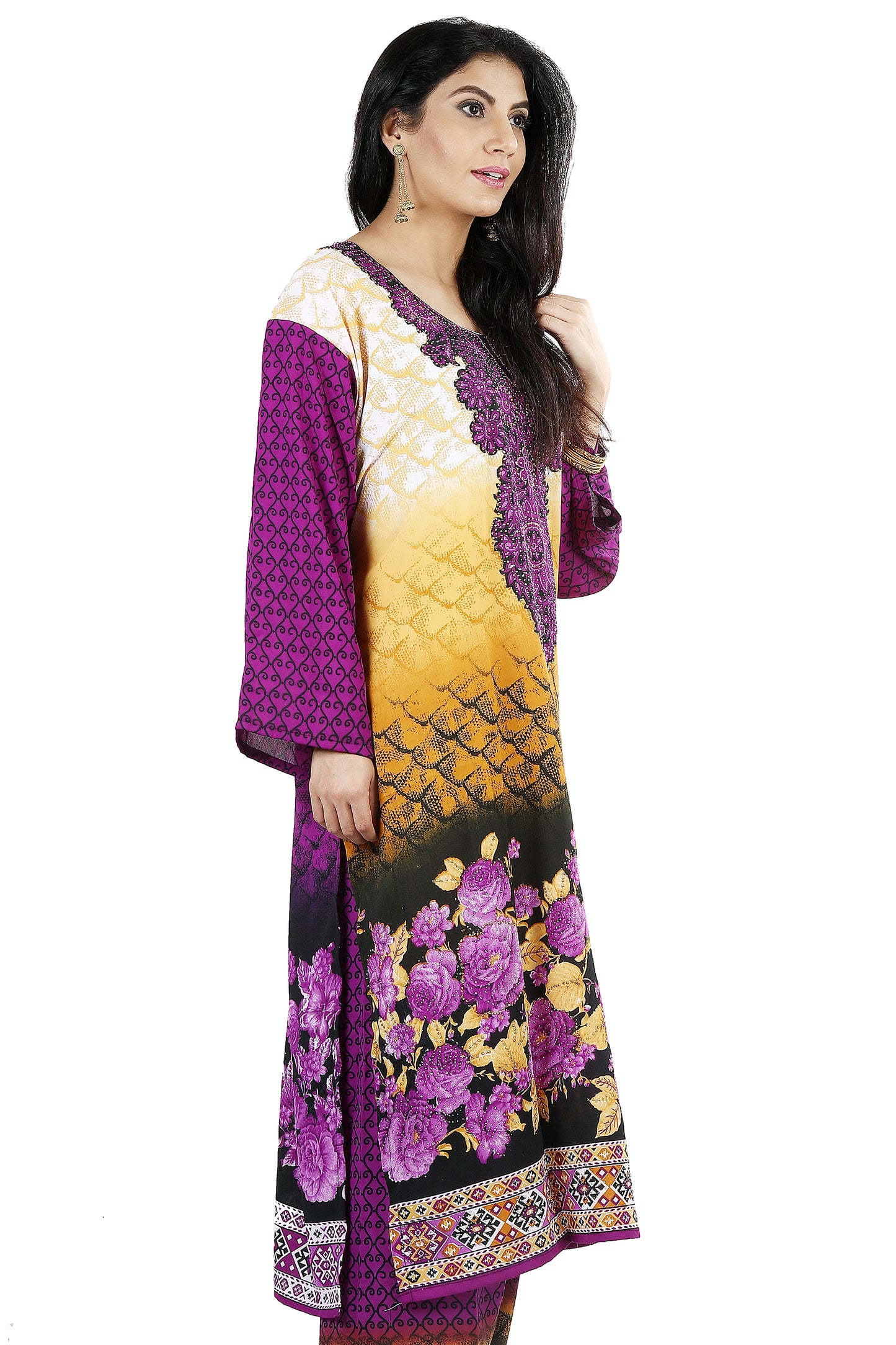 Purple Floral Print Crepe   Dress Salwar kameez Dress Plus Chest Size 52