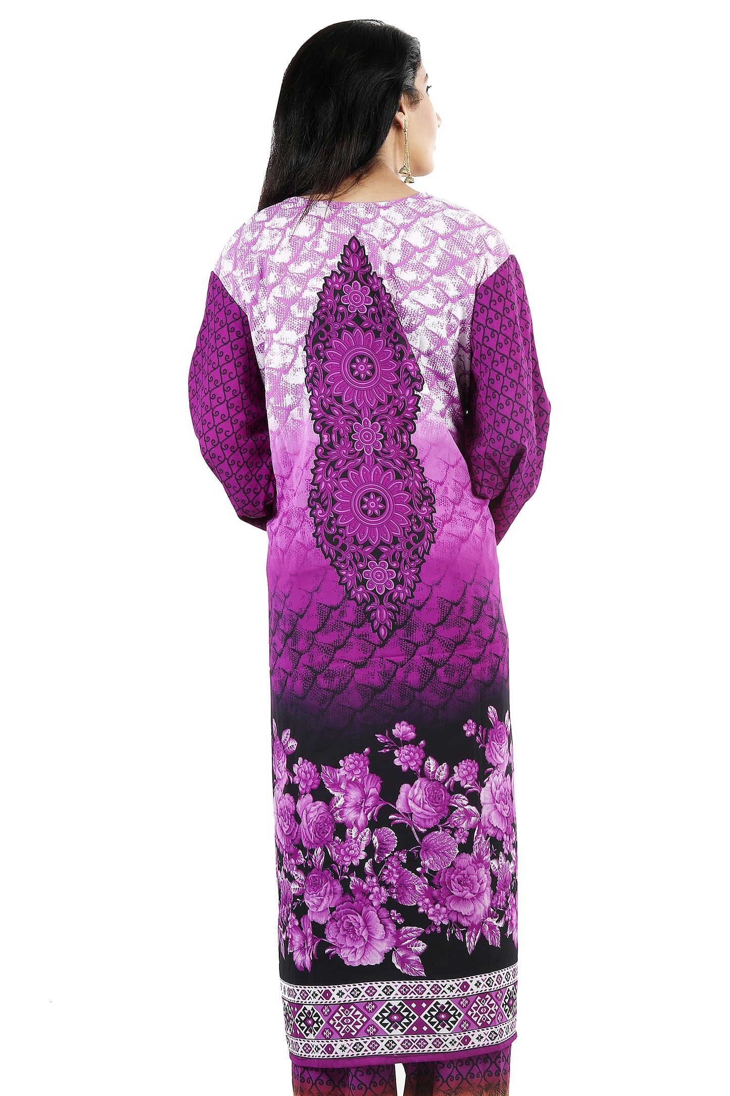 Purple Floral Print Crepe   Dress Salwar kameez Dress Plus Chest Size 52