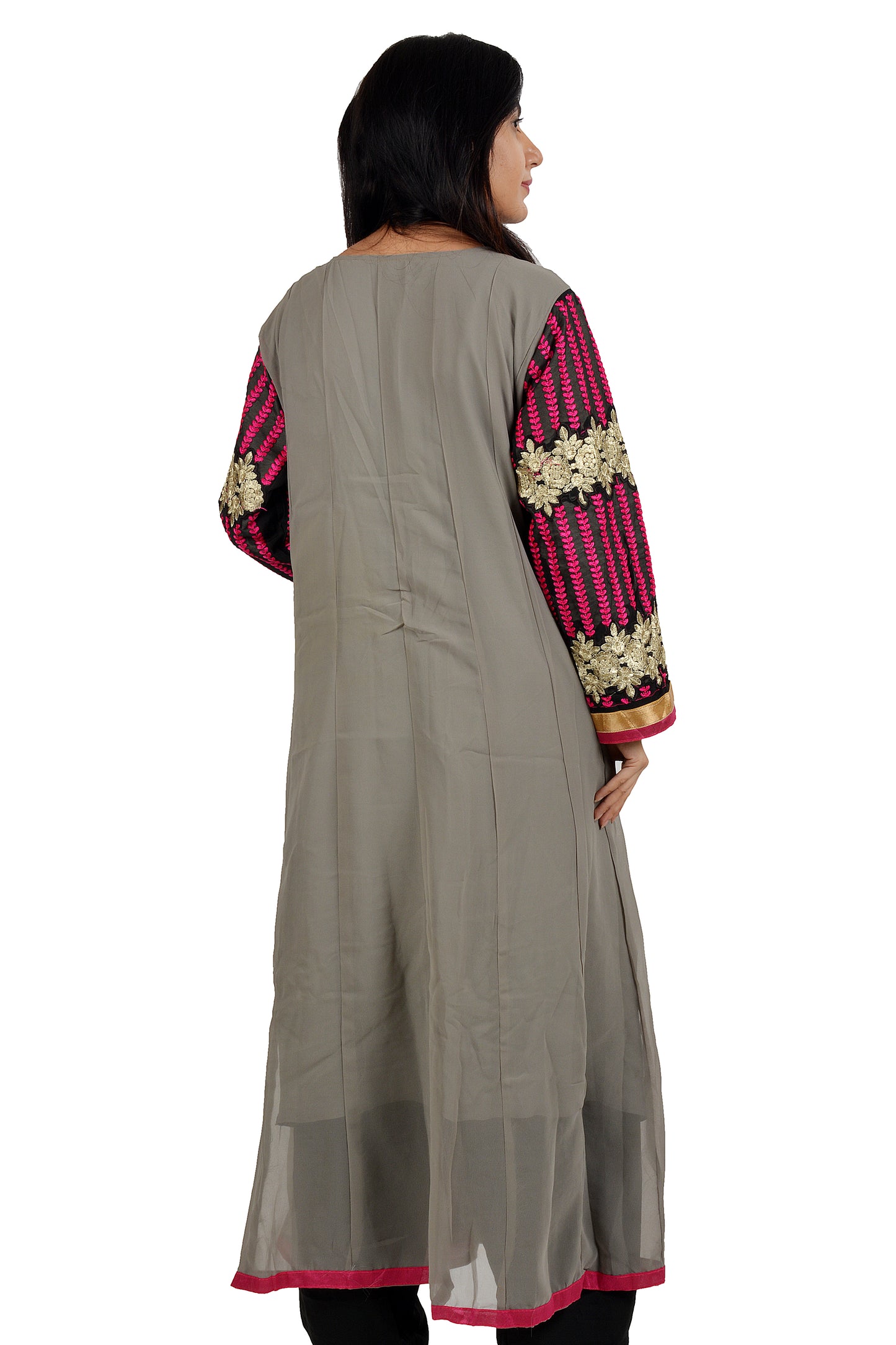 Gray Salwar kameez  dress Anarkali Gown Indian wedding party wear Embroidered Chest size 44 XL