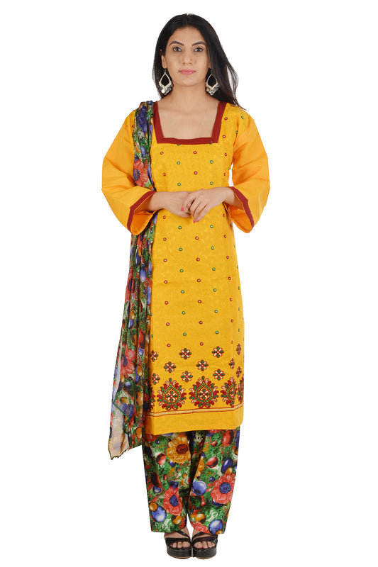 Yellow Salwar kameez Cotton Size Large Long sleeves