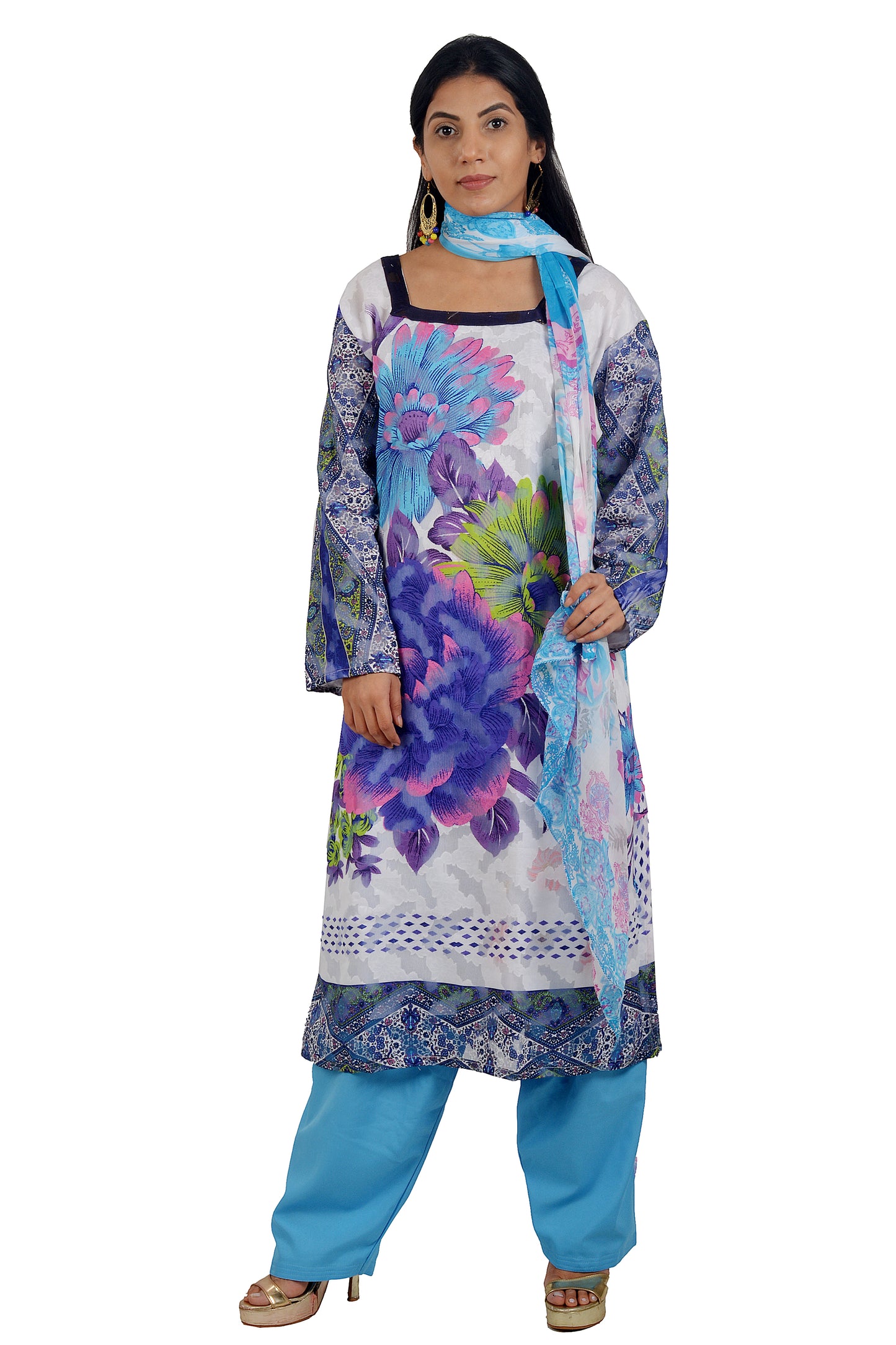 Blue Cotton  Dress Salwar kameez Dress Plus Chest Size 50