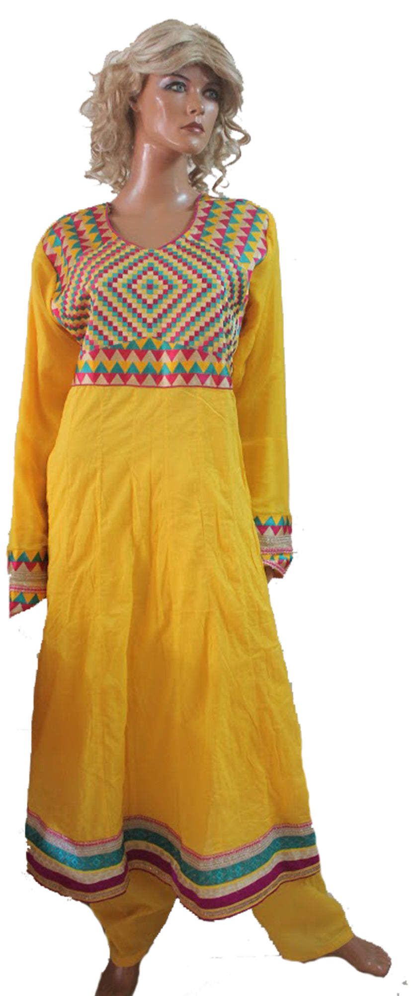 yellow Embroidered Salwar kameez Dress Anarkali  Chest size 46